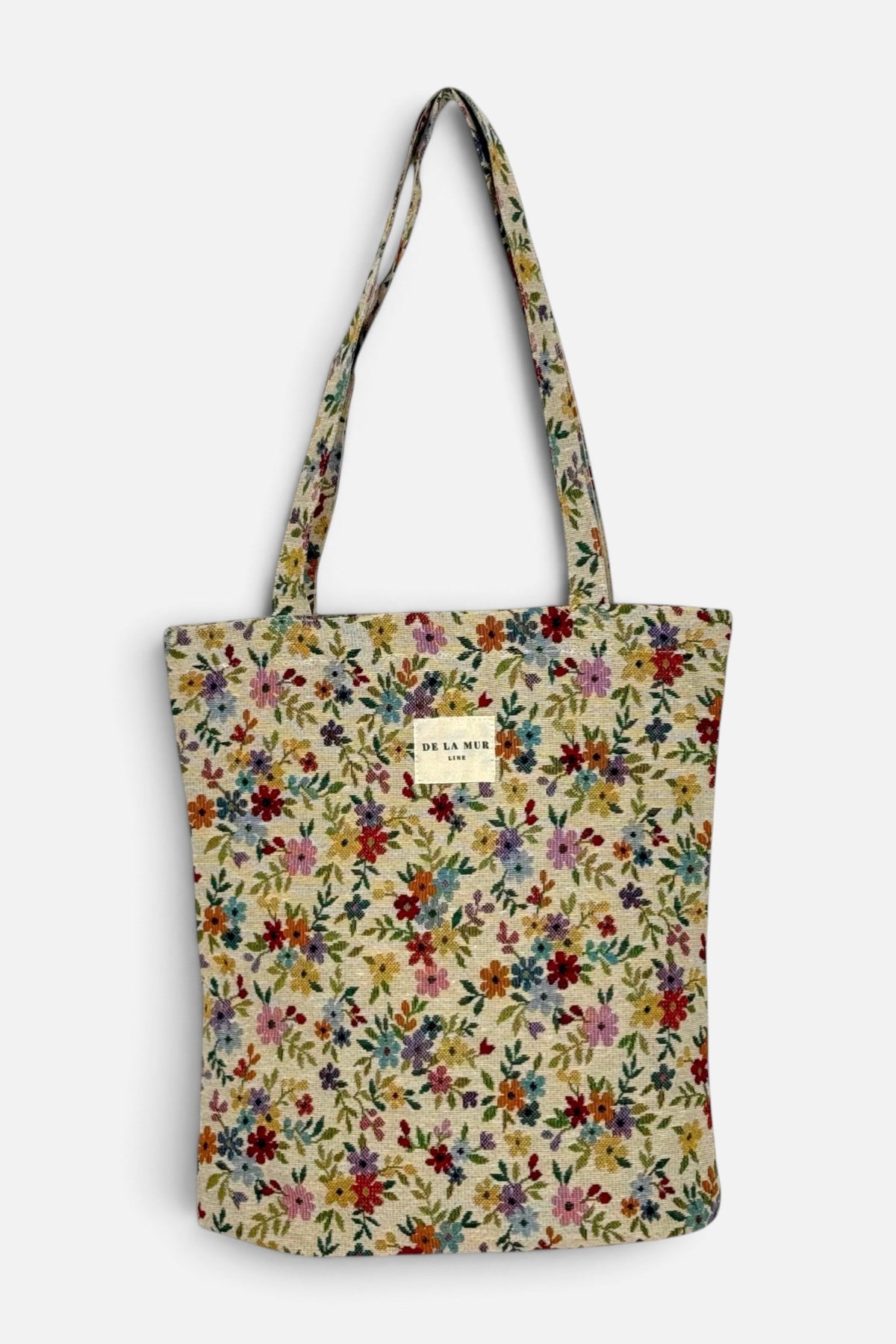 DE LA MUR Blum floral jacquard medium zippered tote bag, side view