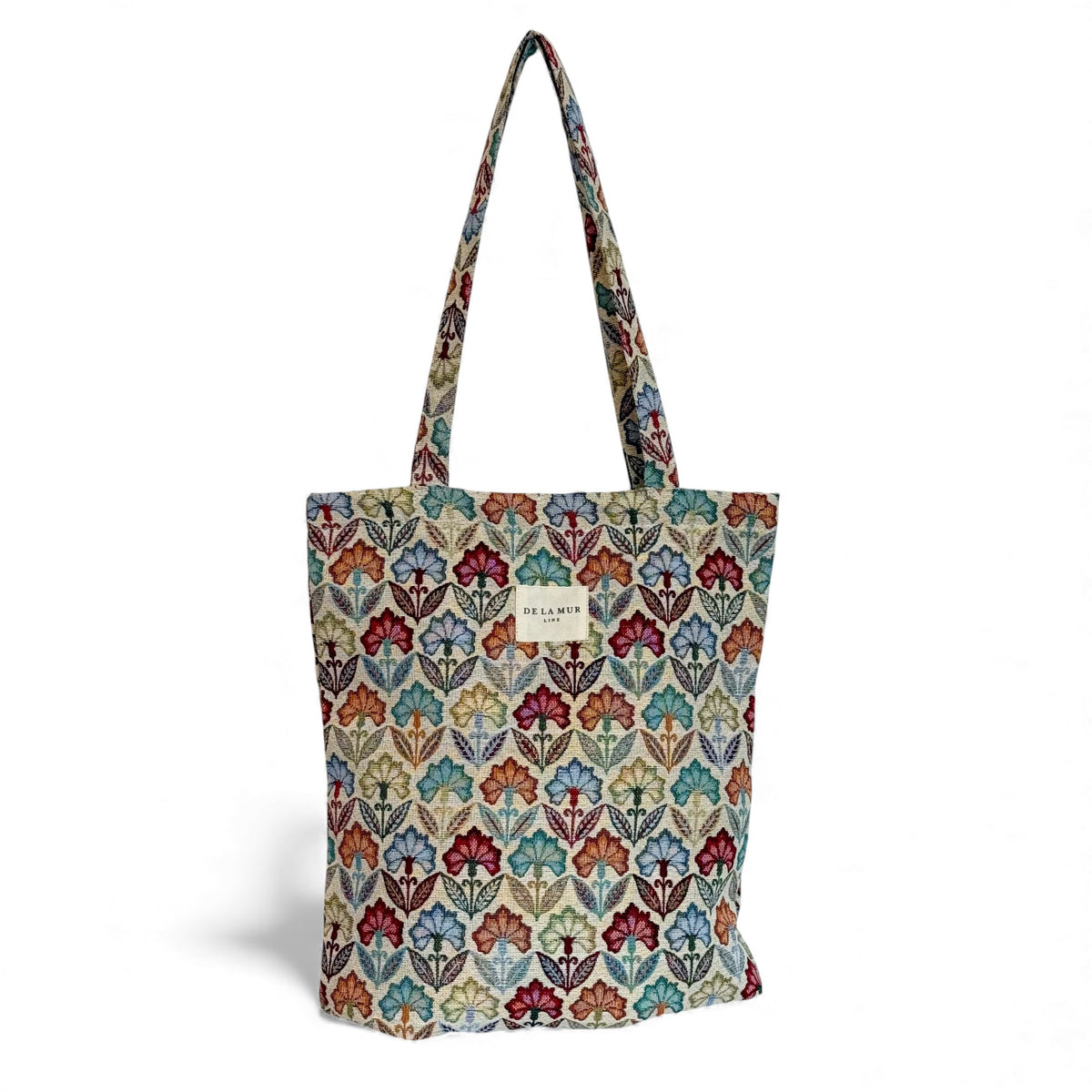 DE LA MUR floral jacquard zippered bag in multicolor, three-quarter view