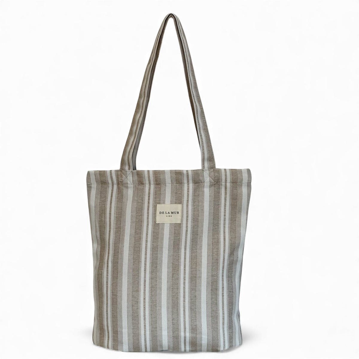 DE LA MUR Malik striped jacquard zippered bag in beige and off-white, front view