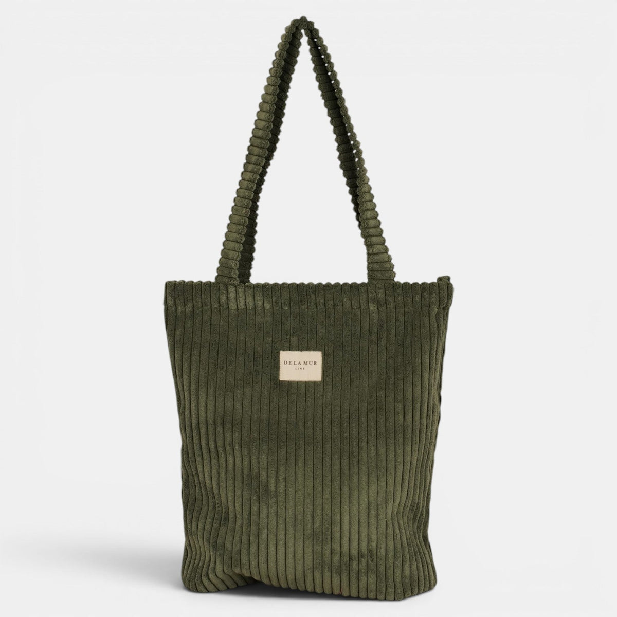 DE LA MUR Musgo olive green corduroy bag, front view with brand label