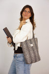 Leopard Jacquard Medium Zippered Tote Bag – Beige & Black (Leo)