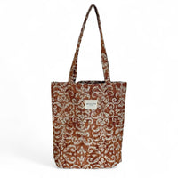 DE LA MUR Mosti medium tote bag in rust and cream damask jacquard, front view