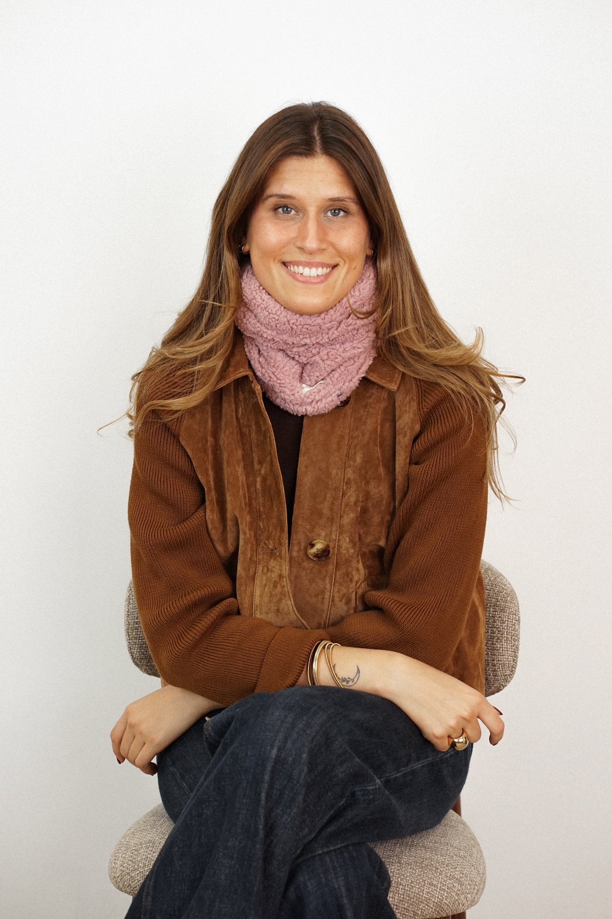 DE LA MUR Pink sherpa neck warmer (Kalt), front view
