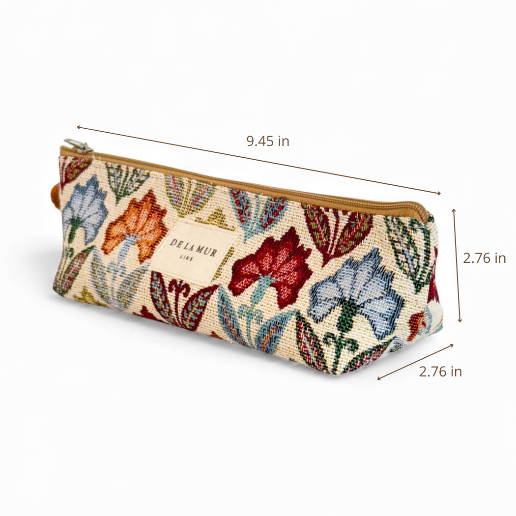 DE LA MUR Flora pencil case dimensions diagram in inches