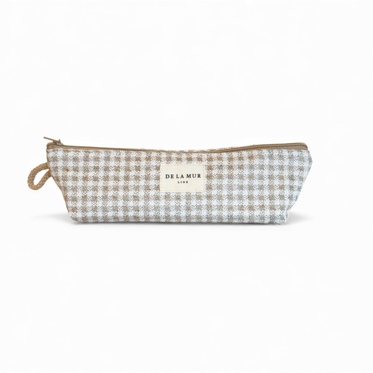 Gingham Jacquard Pencil Case – Beige & Ecru (Vison)
