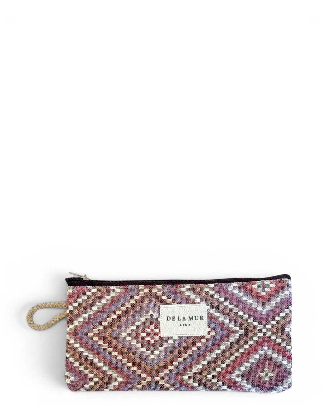 DE LA MUR Nana geometric jacquard glasses case in beige and pink, front view