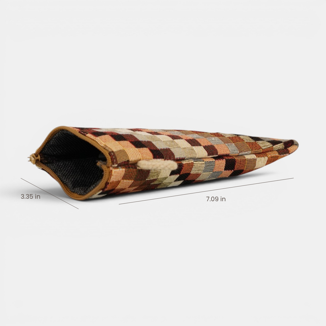 DE LA MUR Pier zigzag jacquard glasses case, open, showing 7.09 x 3.35 in dimensions