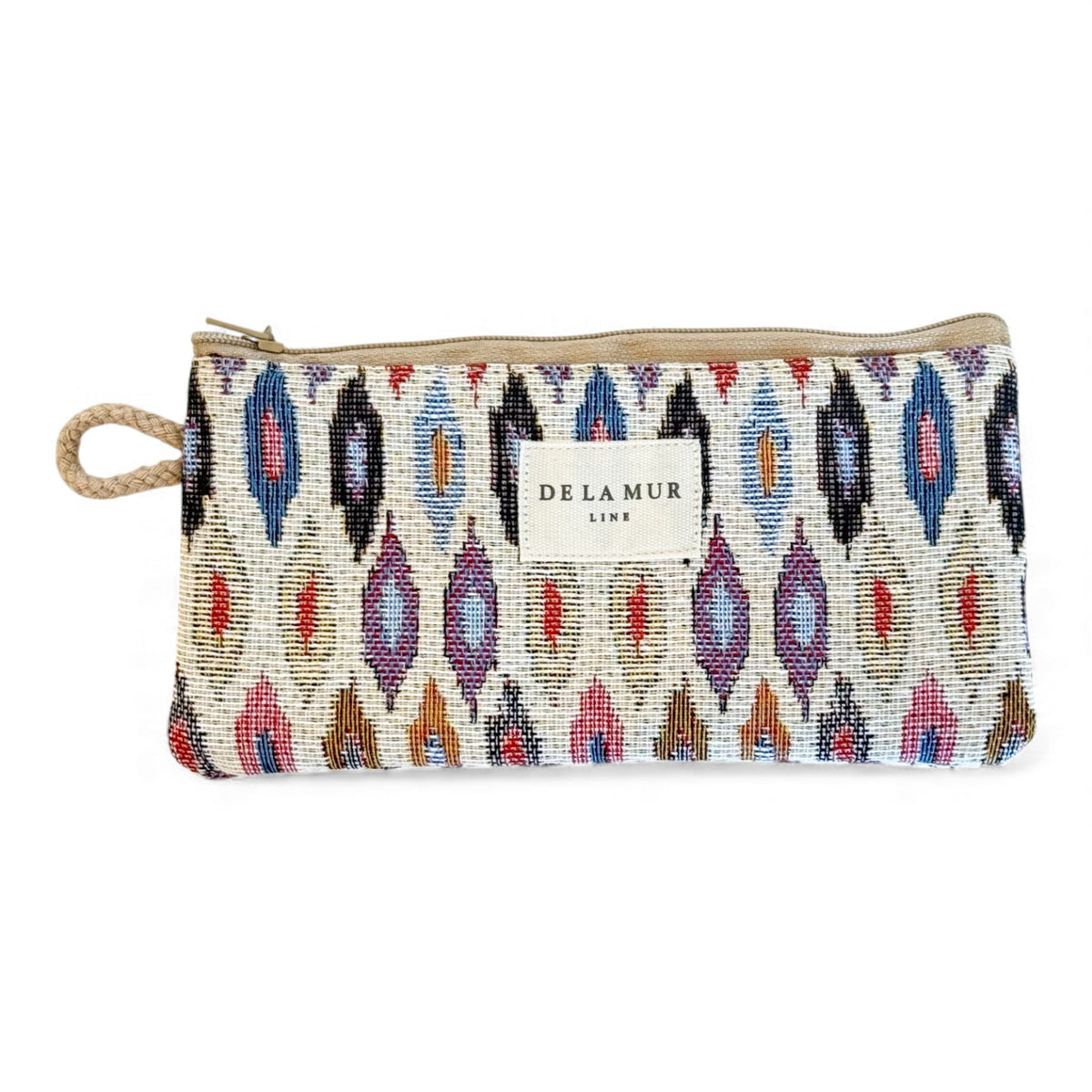 Geometric Jacquard Eyewear Case – Beige & Pink (Urban)