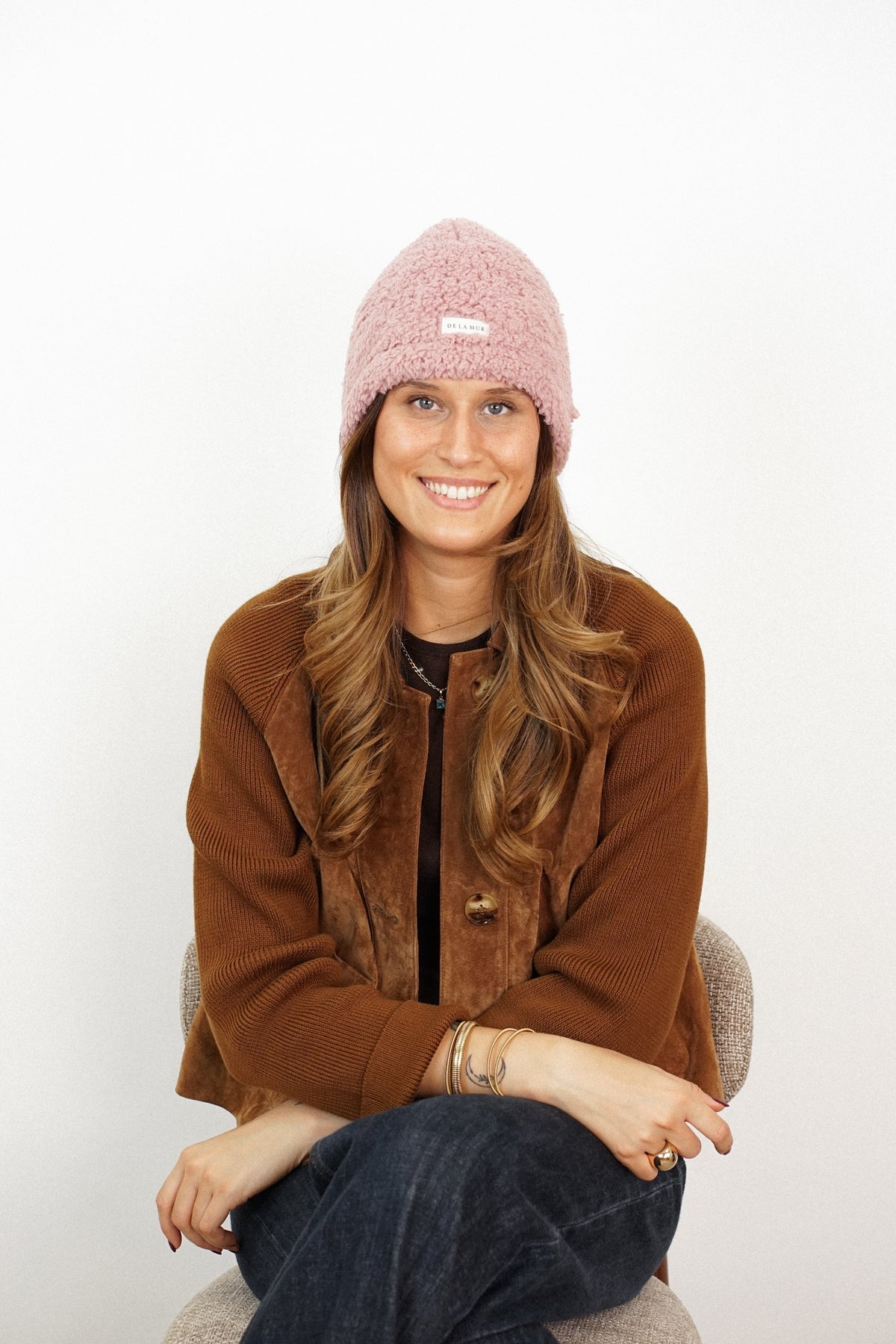 DE LA MUR Pink sherpa beanie (Kalt), front view
