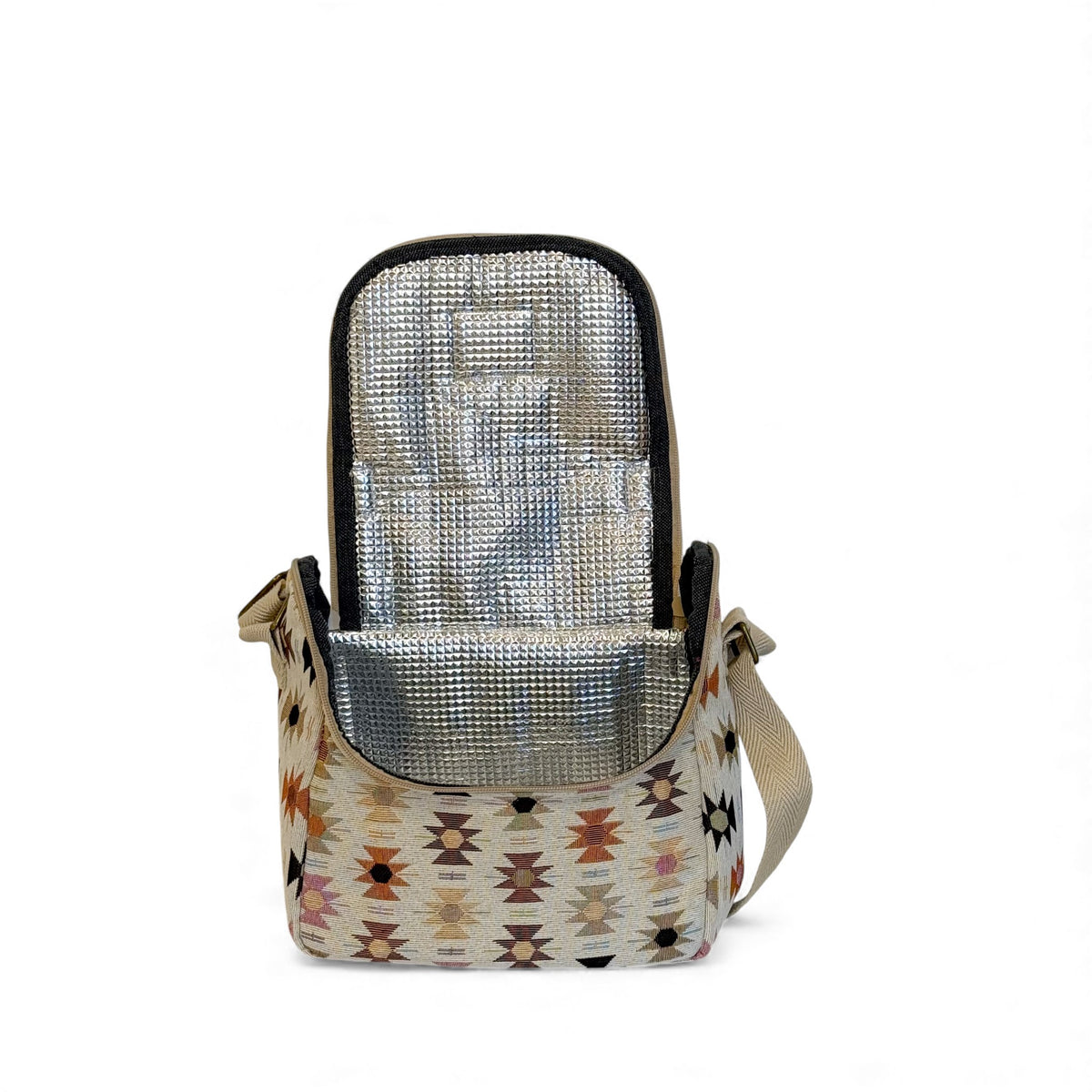Open DE LA MUR Royal lunch bag showing the foil thermal insulated lining