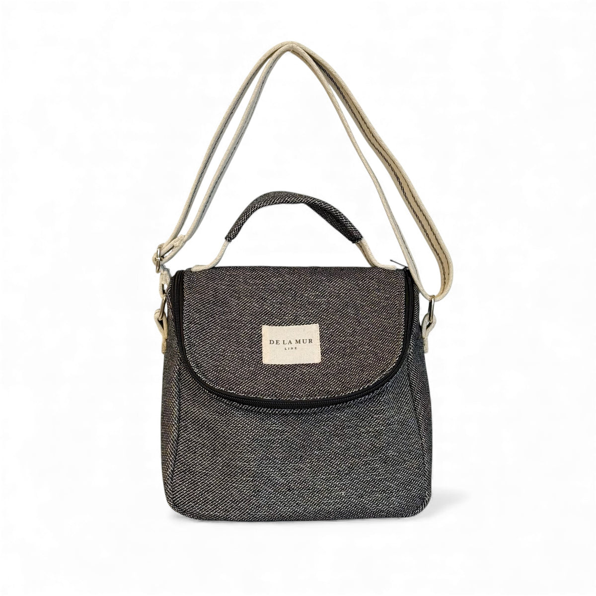 DE LA MUR Sinay black and gray melange jacquard lunch bag, front view