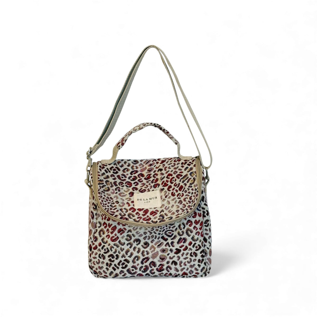 DE LA MUR Talco leopard print jacquard lunch bag, front view