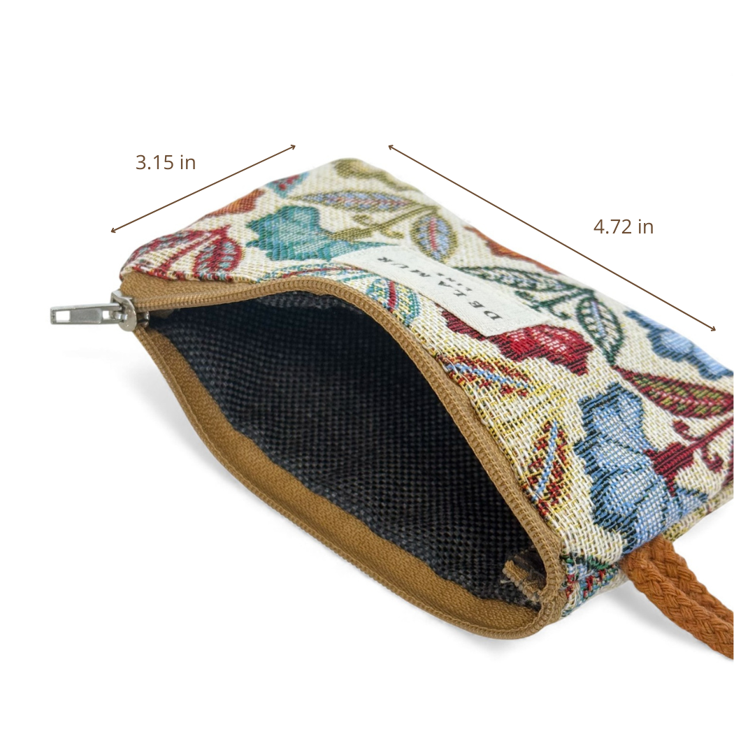 DE LA MUR Flora coin purse dimensions diagram, 4.72 x 3.15 inches