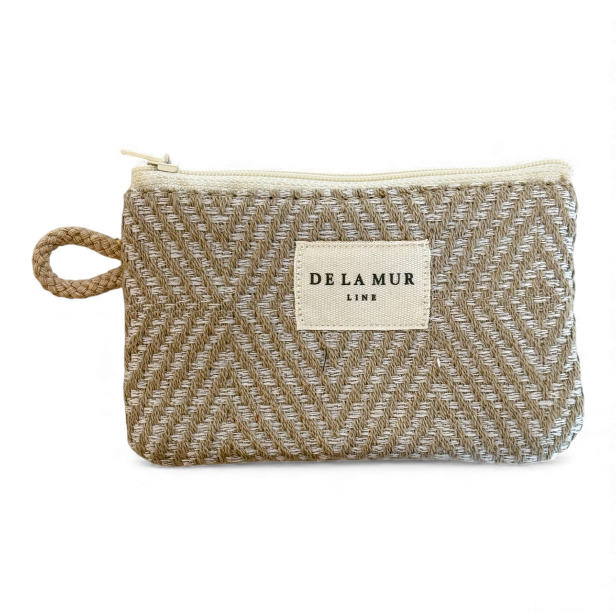 Geometric Jacquard Coin Purse – Beige & Gray (Arena)
