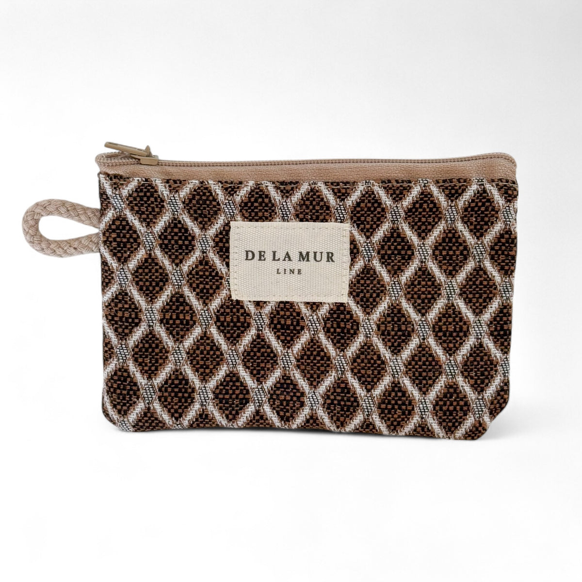 Geometric Jacquard Coin Purse – Beige & Brown (Cobre)