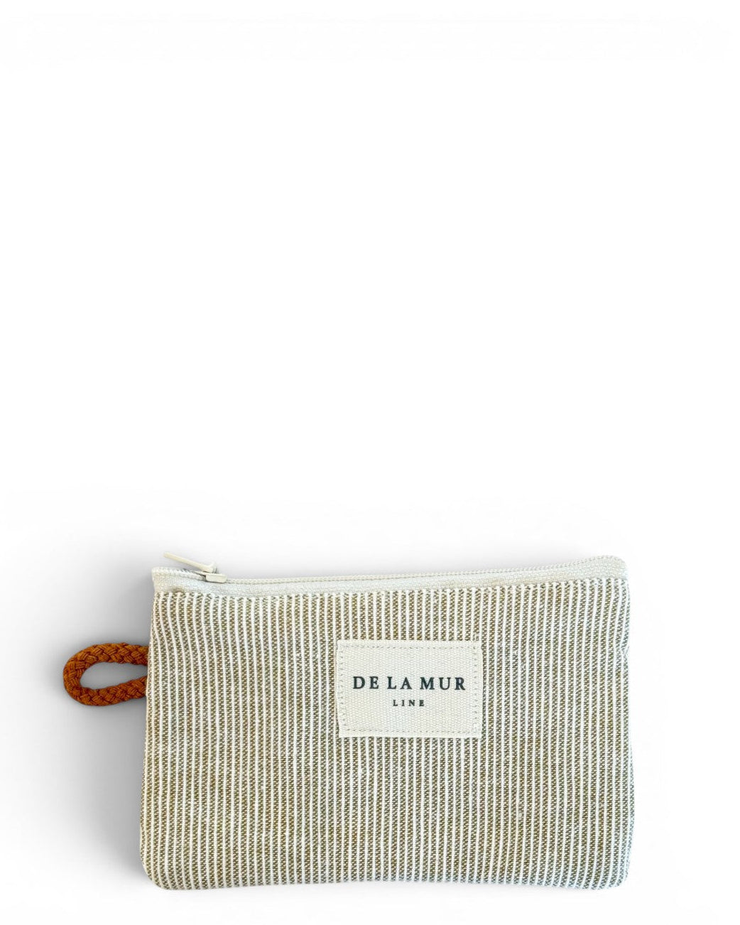 DE LA MUR Foz striped coin purse in beige with terracotta strap, front view