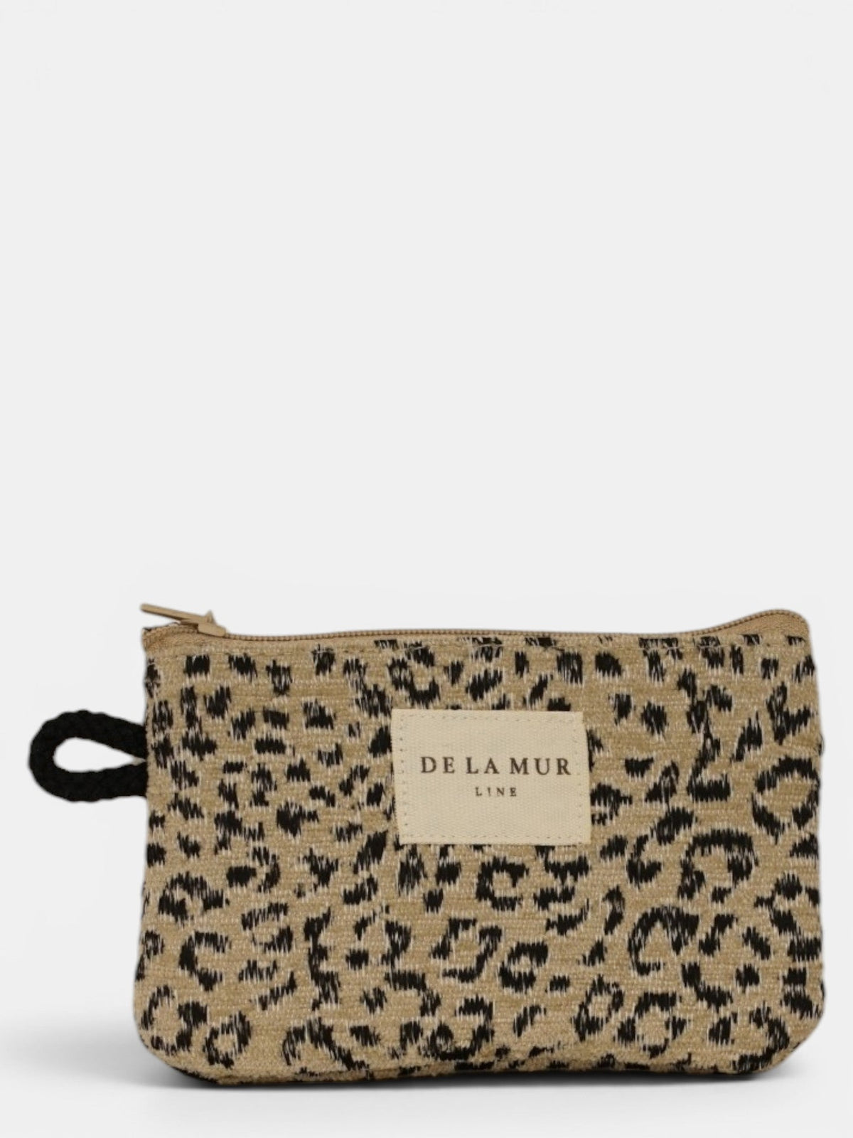 DE LA MUR Koto leopard jacquard coin purse in beige and black, front view