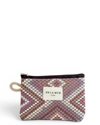 DE LA MUR Nana geometric jacquard coin purse in beige and pink, front view