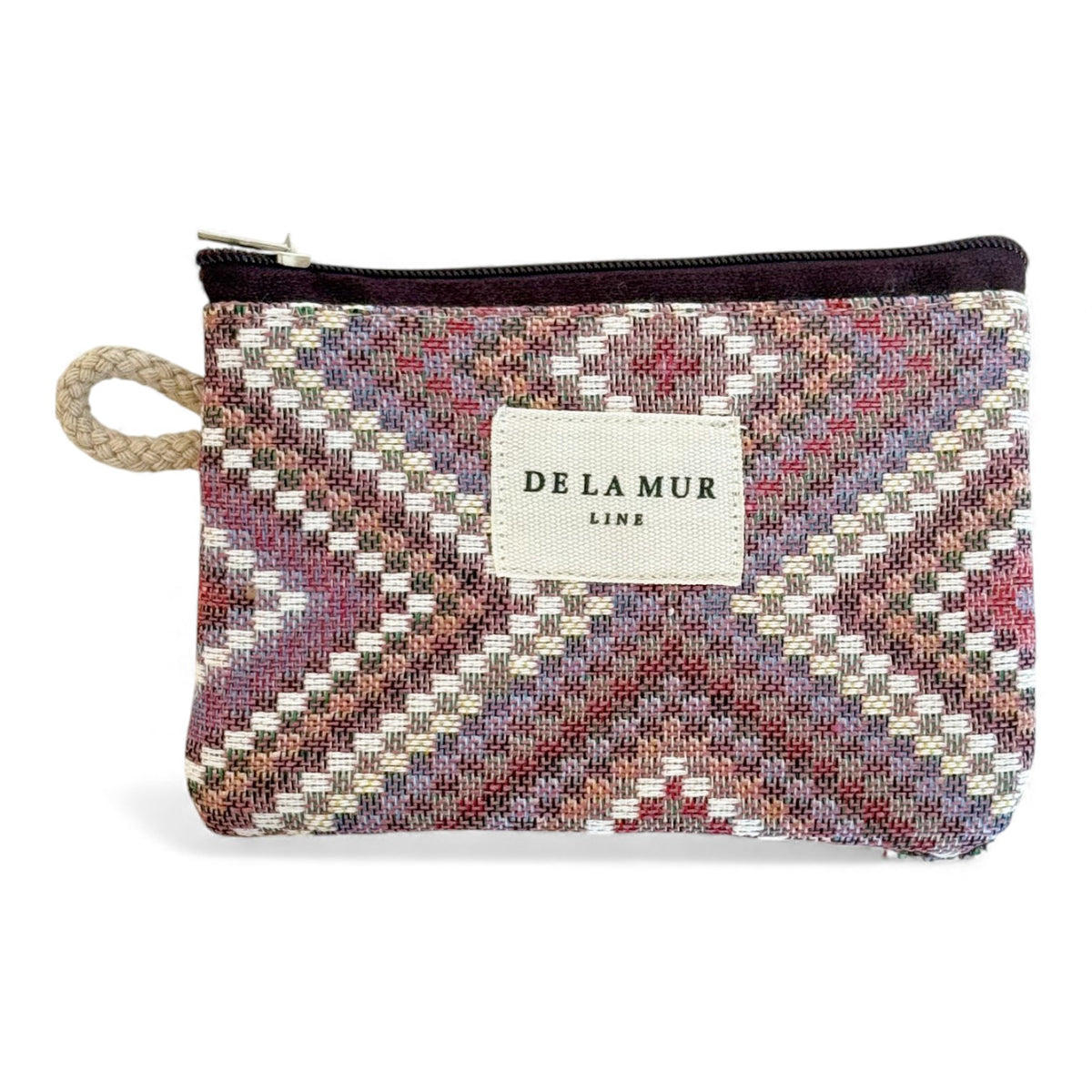 Geometric Jacquard Coin Purse – Beige & Pink (Nana)