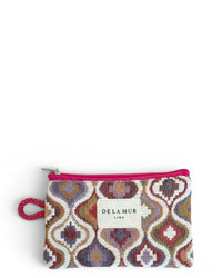 DE LA MUR Onda jacquard coin purse in pink and lilac geometric weave, front view