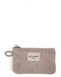 DE LA MUR beige corduroy coin purse with wrist strap, front view