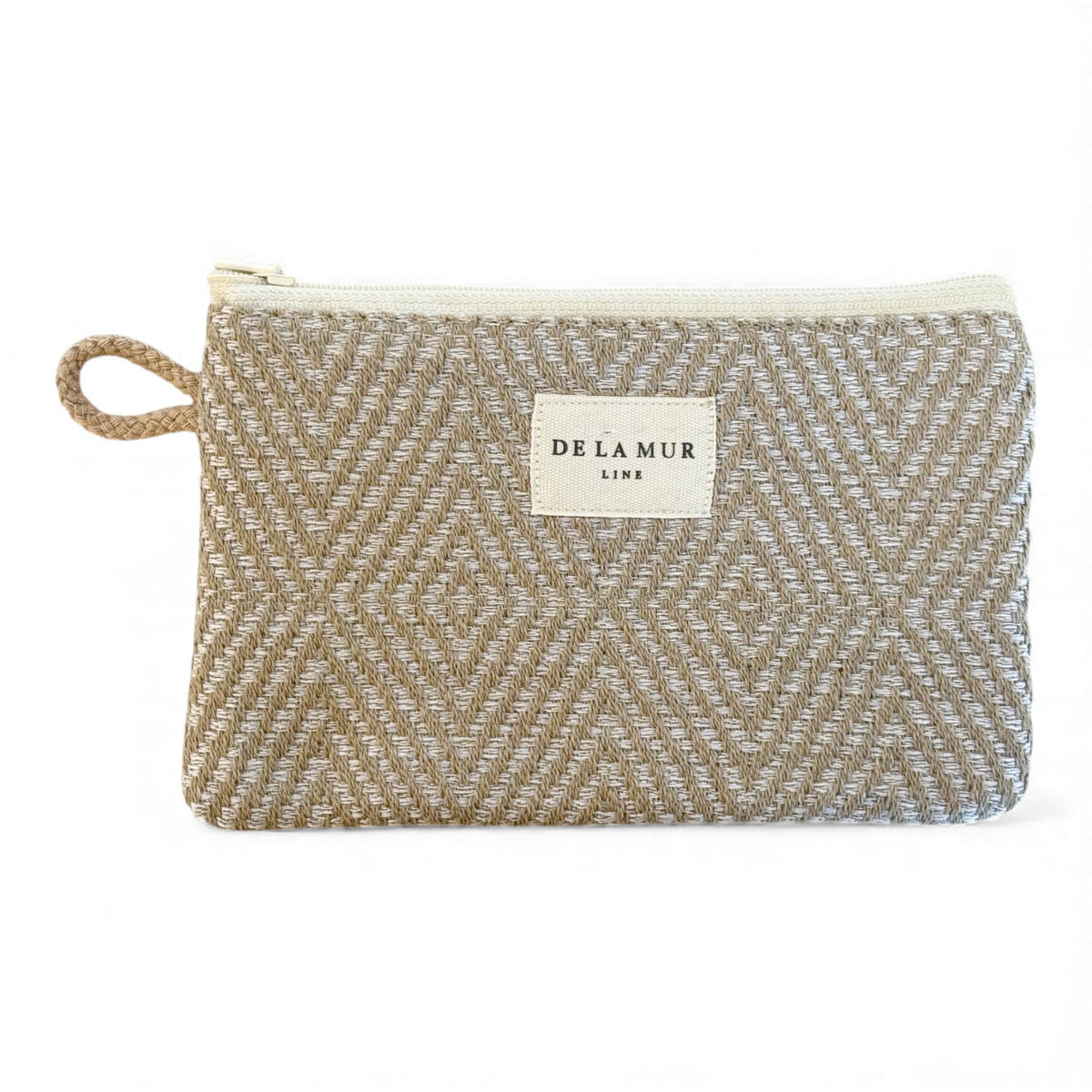 Geometric Jacquard Small Makeup Bag / Coin Purse – Beige & Gray (Arena)