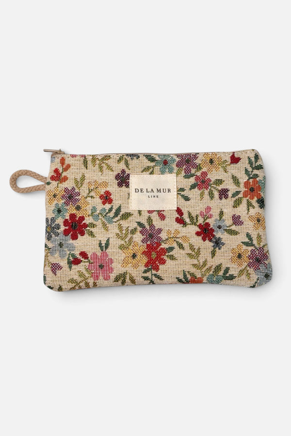 DE LA MUR Blum floral jacquard small makeup bag / coin purse, side view