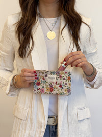 Floral Jacquard Small Makeup Bag / Coin Purse – Beige (Blum)