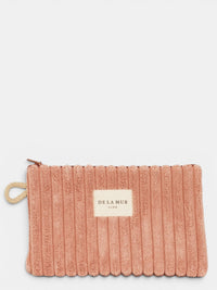 DE LA MUR Crepe dusty rose corduroy small makeup bag, front view with Line label