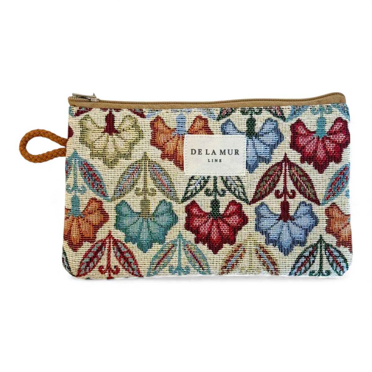 Floral Jacquard Small Makeup Bag / Coin Purse – Beige & Multicolor (Flora)