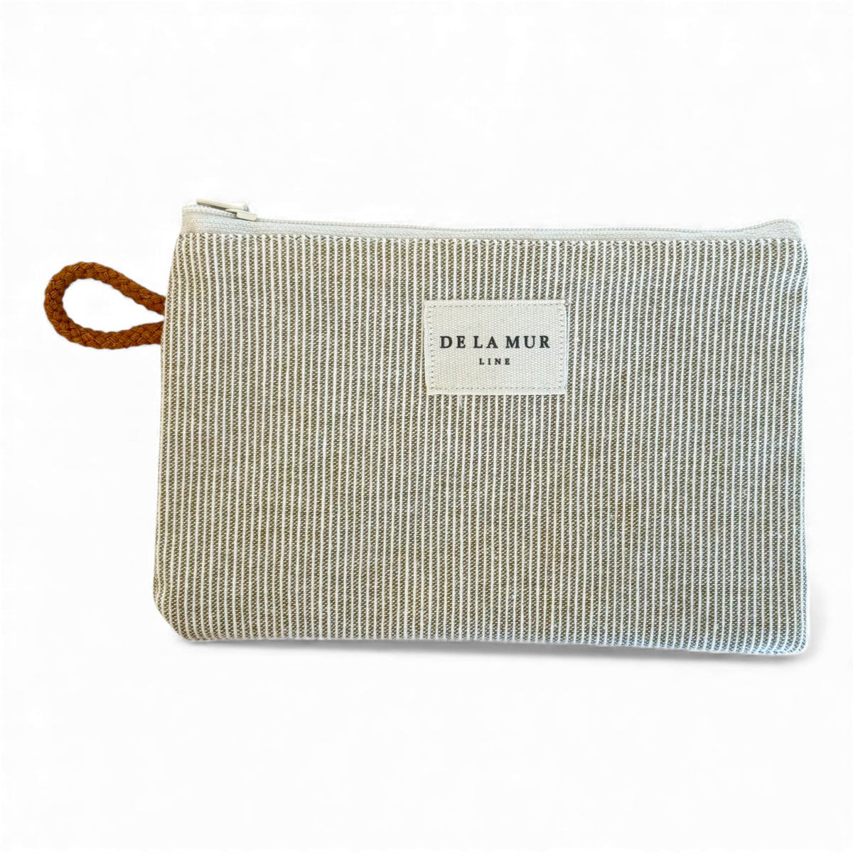 Striped Jacquard Small Makeup Bag / Coin Purse – Olive & Cream (Foz)