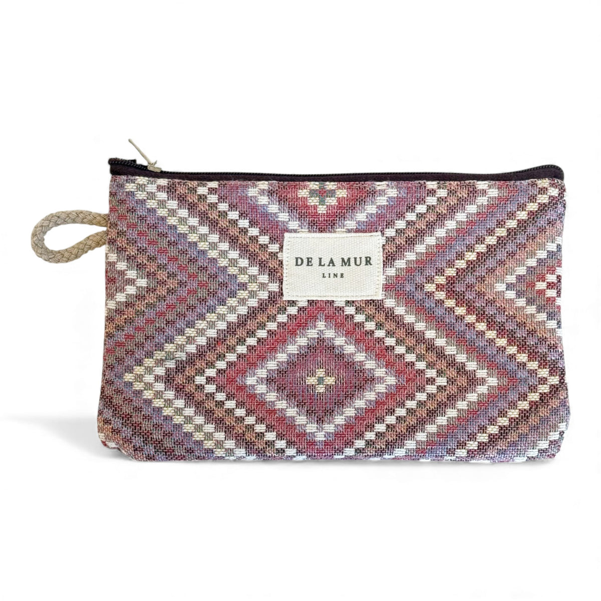 Geometric Jacquard Small Makeup Bag / Coin Purse – Pink & Lilac (Nana)