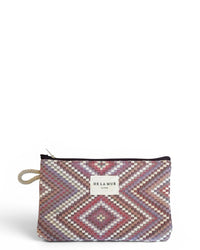 DE LA MUR Nana geometric jacquard makeup bag in beige and pink, front view