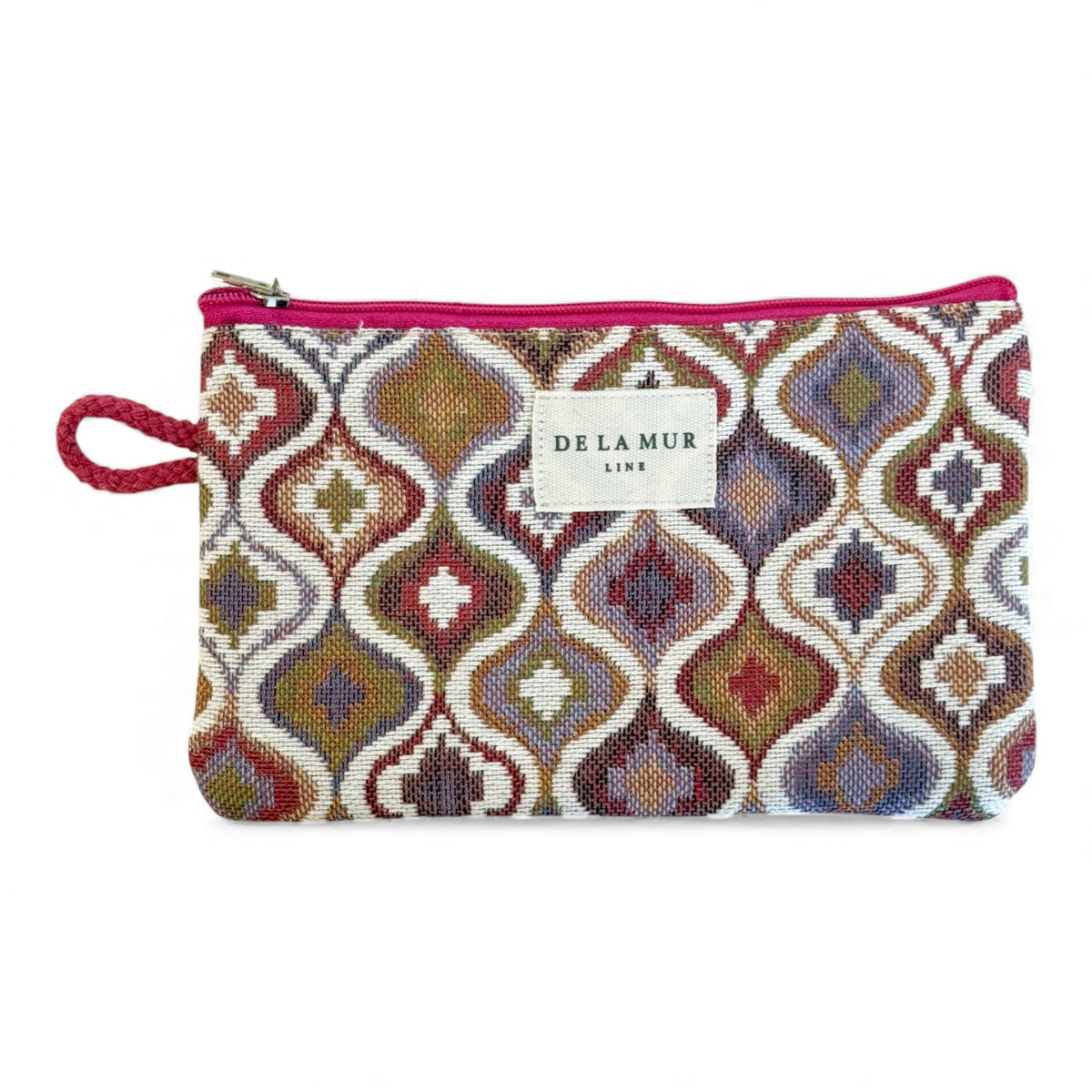 Geometric Jacquard Small Makeup Bag / Coin Purse – Terracotta & Lilac (Onda)