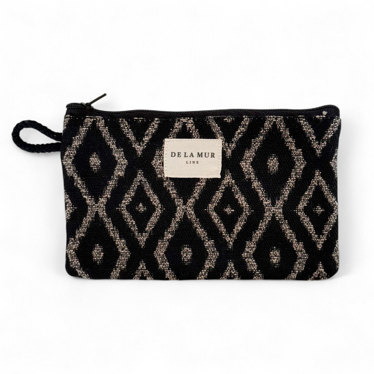 Geometric Jacquard Small Makeup Bag / Coin Purse – Beige & Black (Onix)