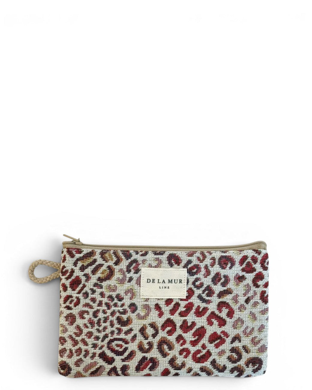 DE LA MUR Talco jacquard makeup bag in leopard print, front view