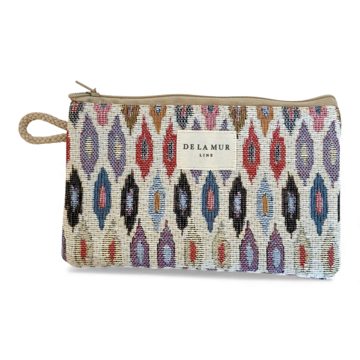 Geometric Jacquard Small Makeup Bag / Coin Purse – Beige & Pink (Urban)