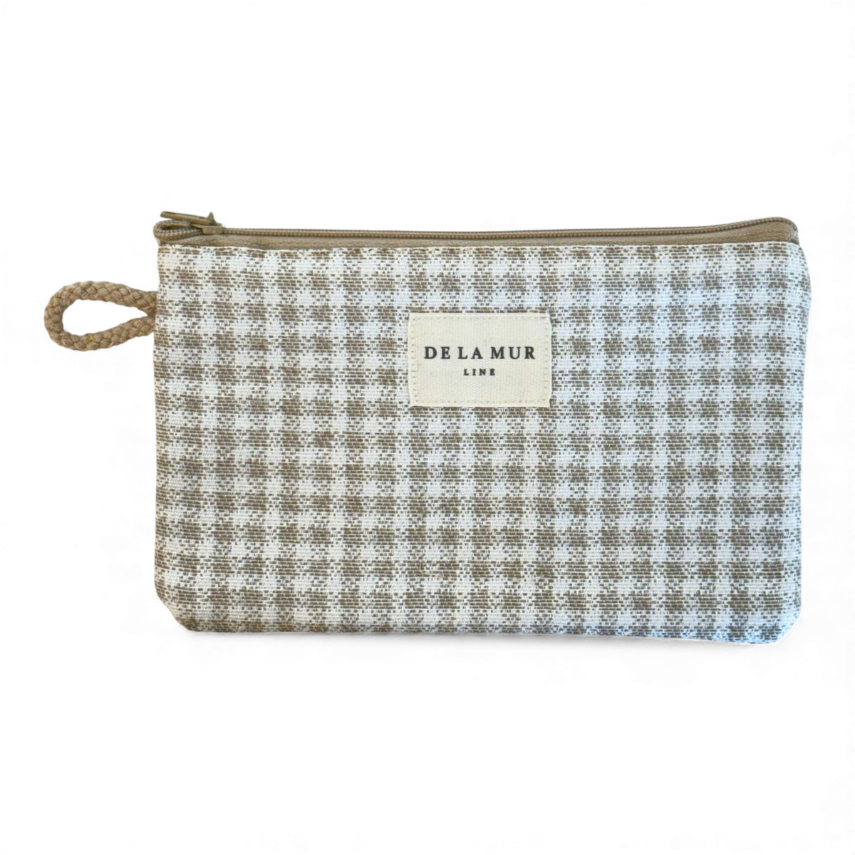 Gingham Jacquard Small Makeup Bag / Coin Purse – Beige & Ecru (Vison)
