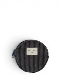 DE LA MUR Boni round corduroy coin purse in charcoal gray, front view