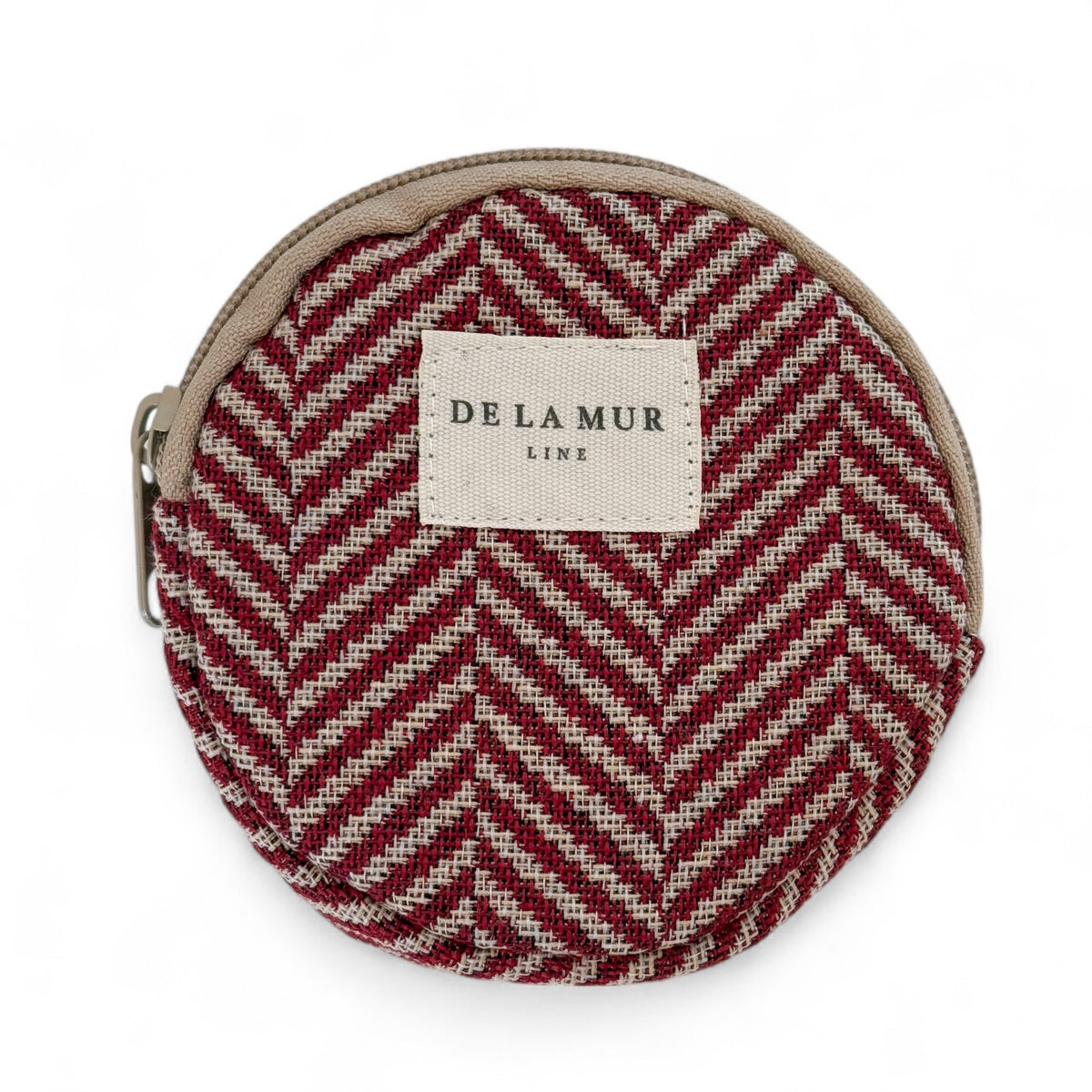 Herringbone Jacquard Round Coin Purse – Beige & Burgundy (Dubai)