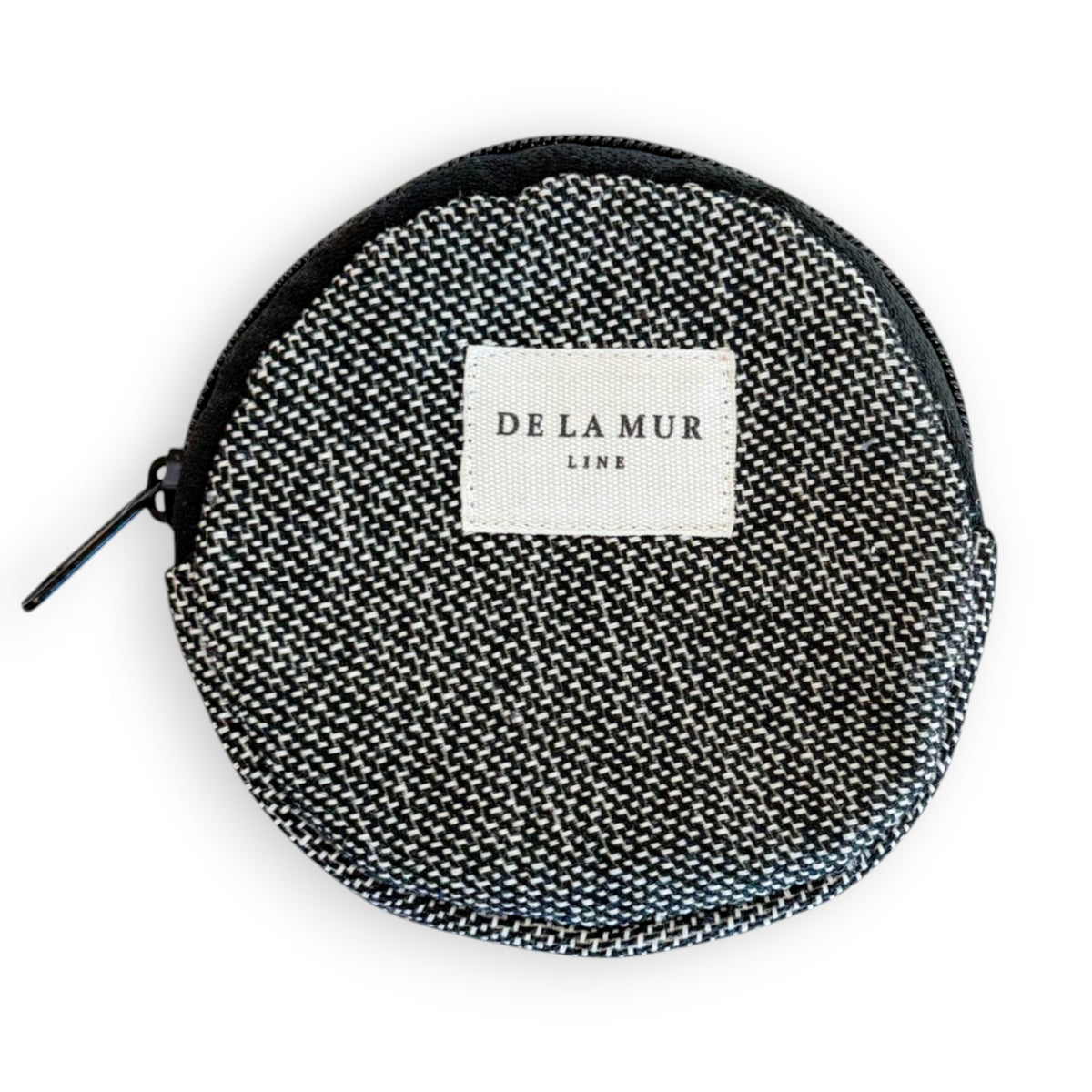Geometric Jacquard Round Coin Purse – Navy & Cream (Sinay)
