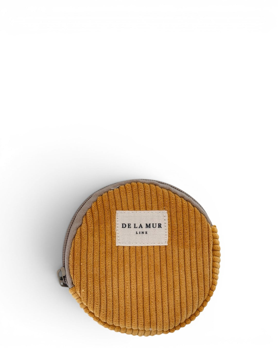DE LA MUR Taz round coin purse in mustard corduroy, front view