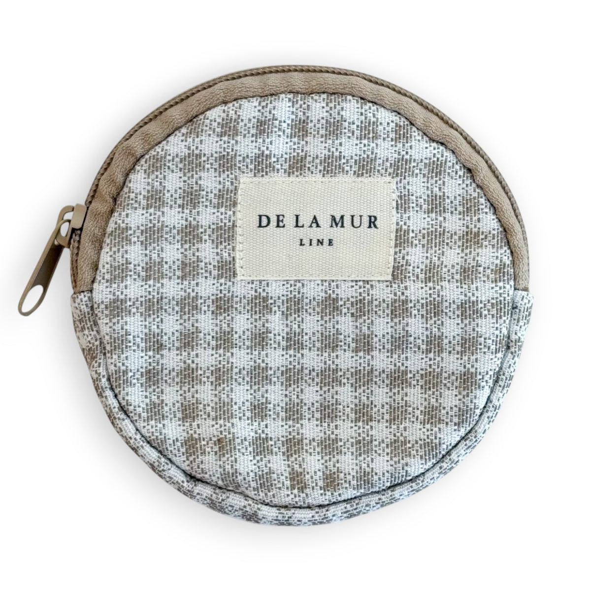 Gingham Jacquard Round Coin Purse – Beige & Off-White (Vison)