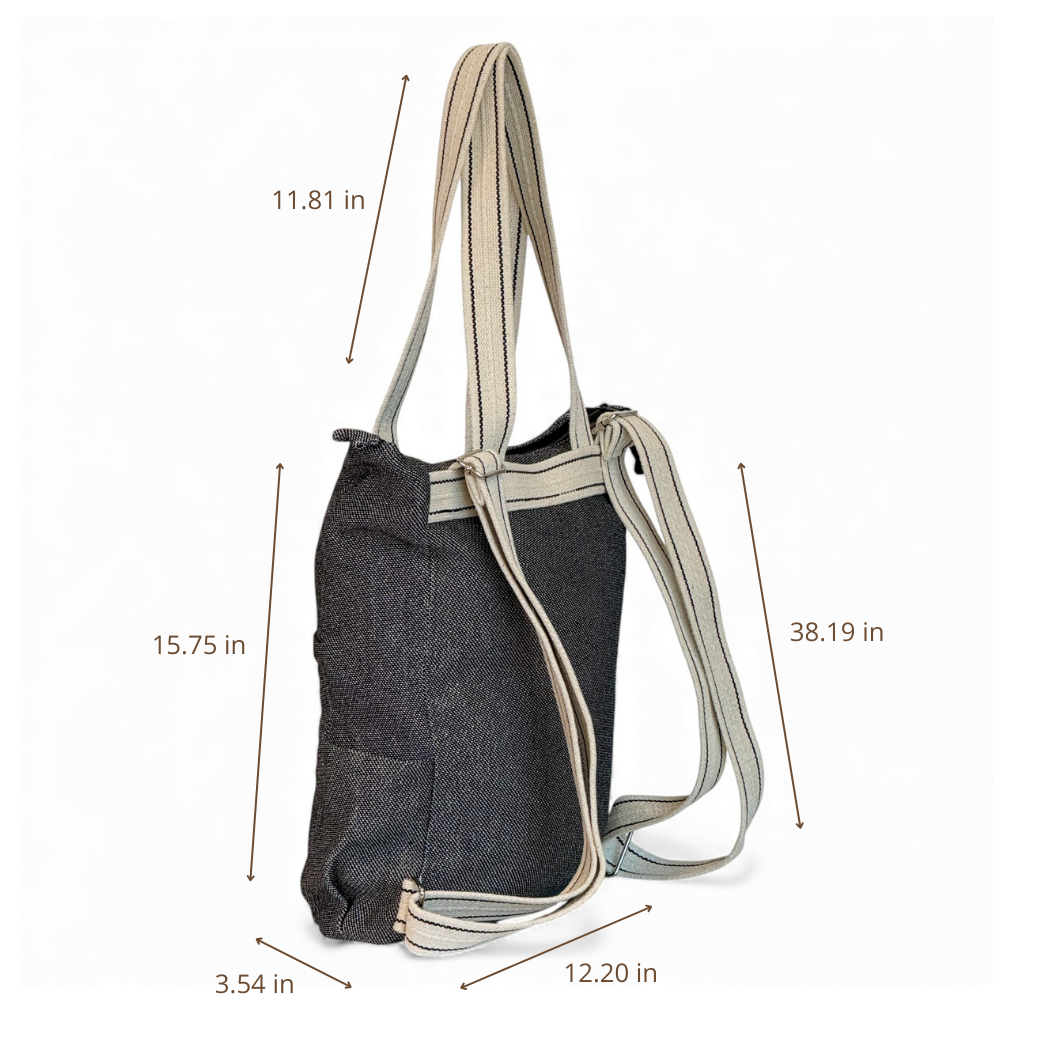 DE LA MUR Sinay backpack-tote dimensions diagram in inches, side view