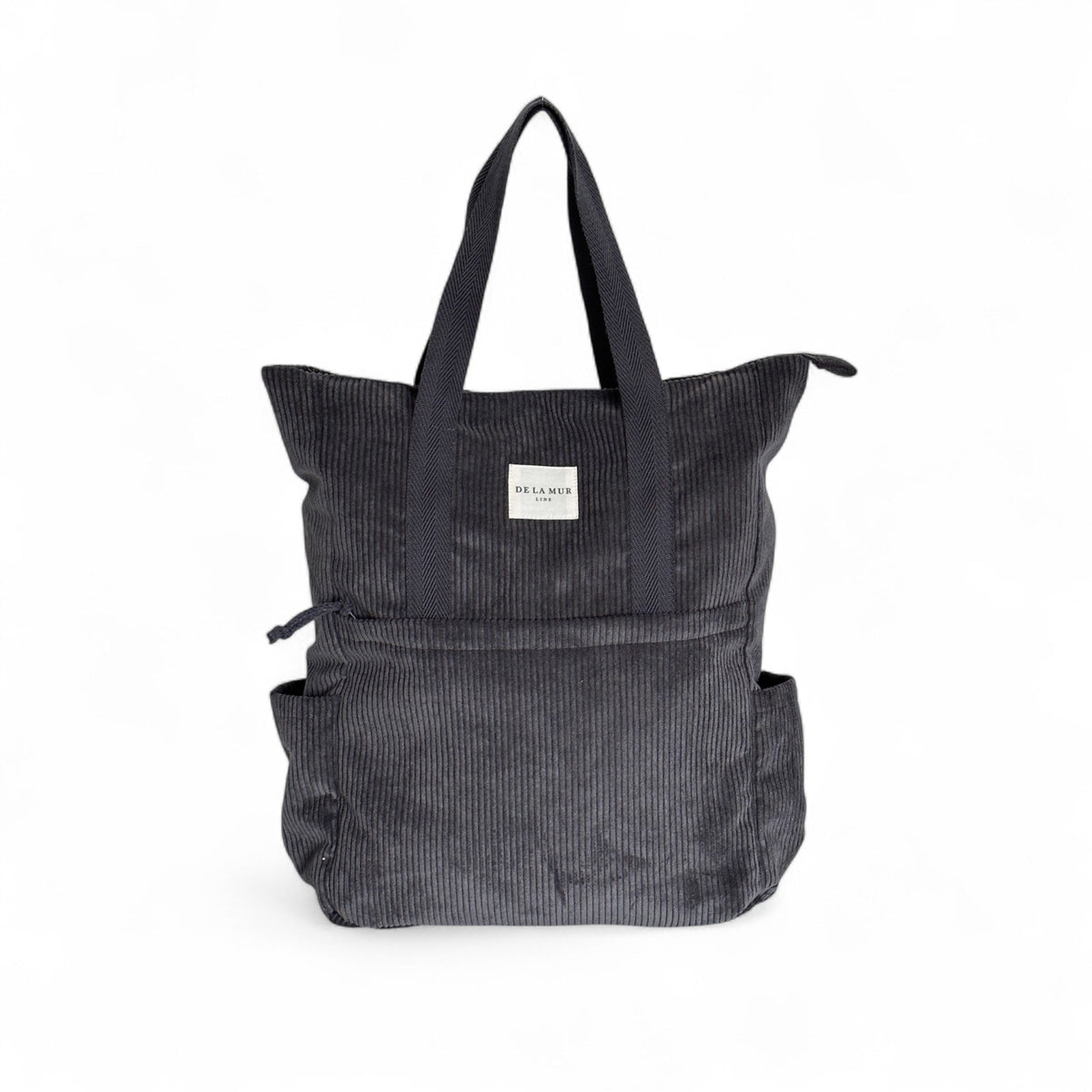 DE LA MUR gray corduroy convertible backpack tote bag, front view