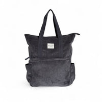 DE LA MUR gray corduroy convertible backpack tote bag, front view