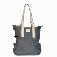 DE LA MUR herringbone convertible backpack tote in black and gray, front view