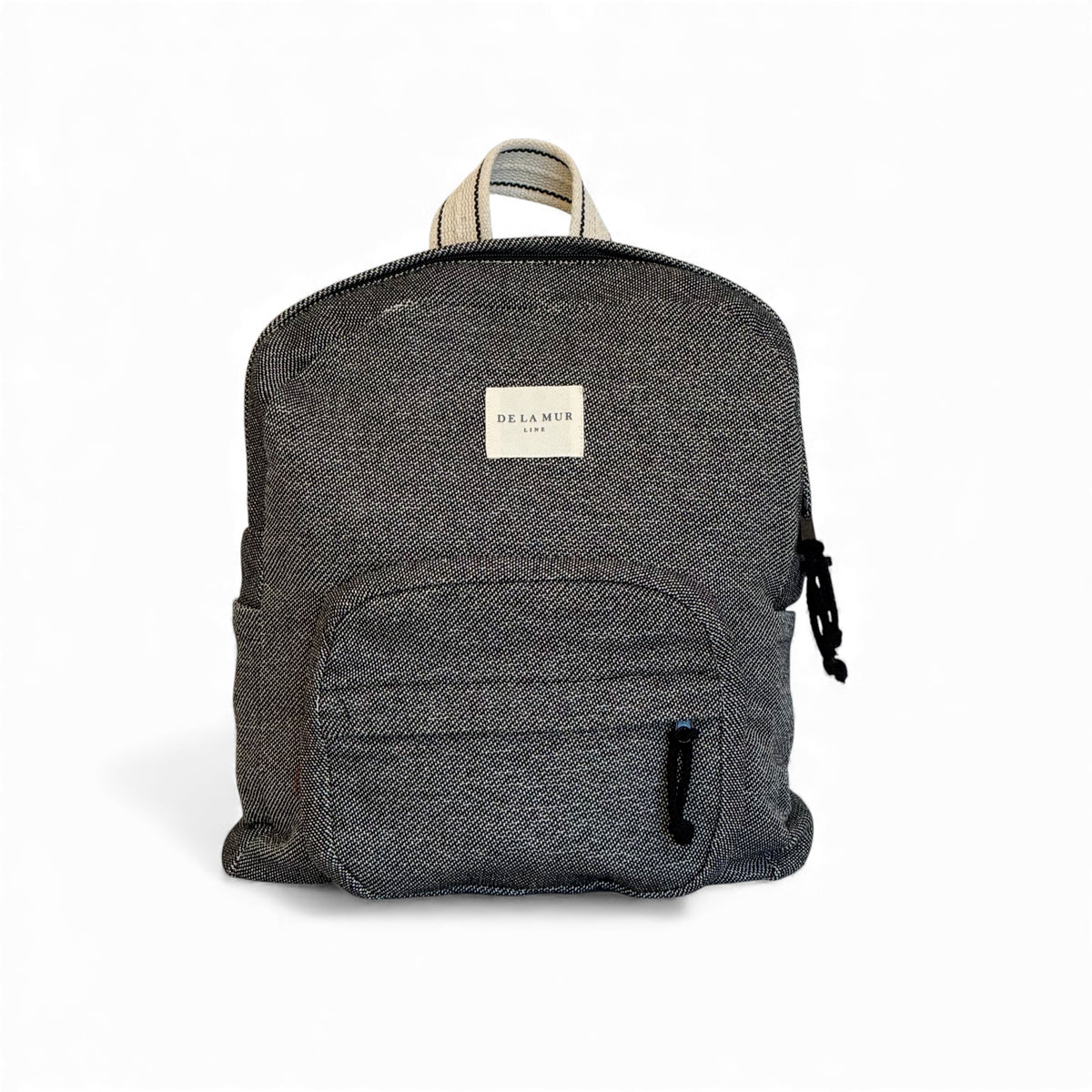 DE LA MUR Sinay herringbone jacquard backpack in black and gray, front view