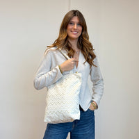 Model with the DE LA MUR Zigzag Medium Zippered Tote Bag – Gold & Off-White (Astro)