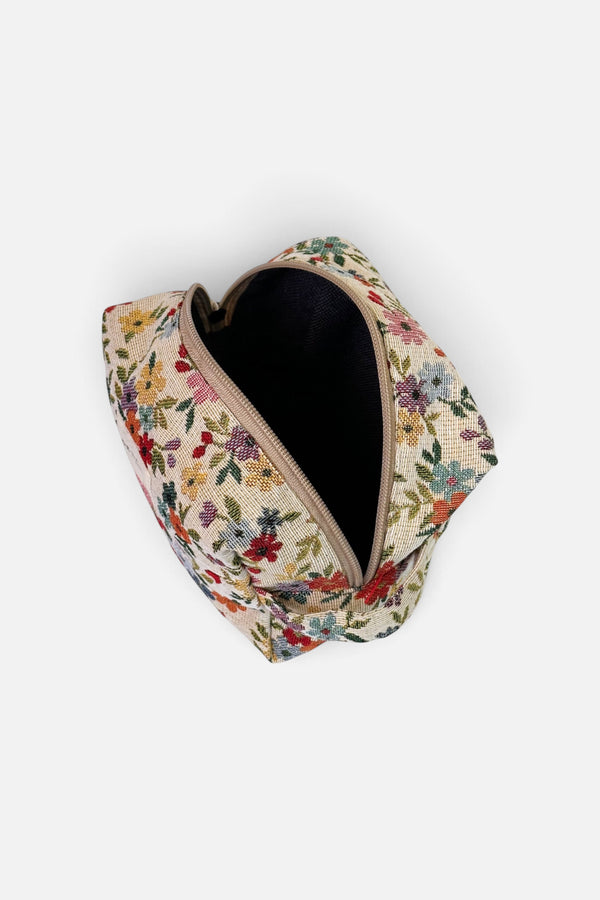 DE LA MUR Blum floral jacquard squared makeup bag, detail of the handle and closure